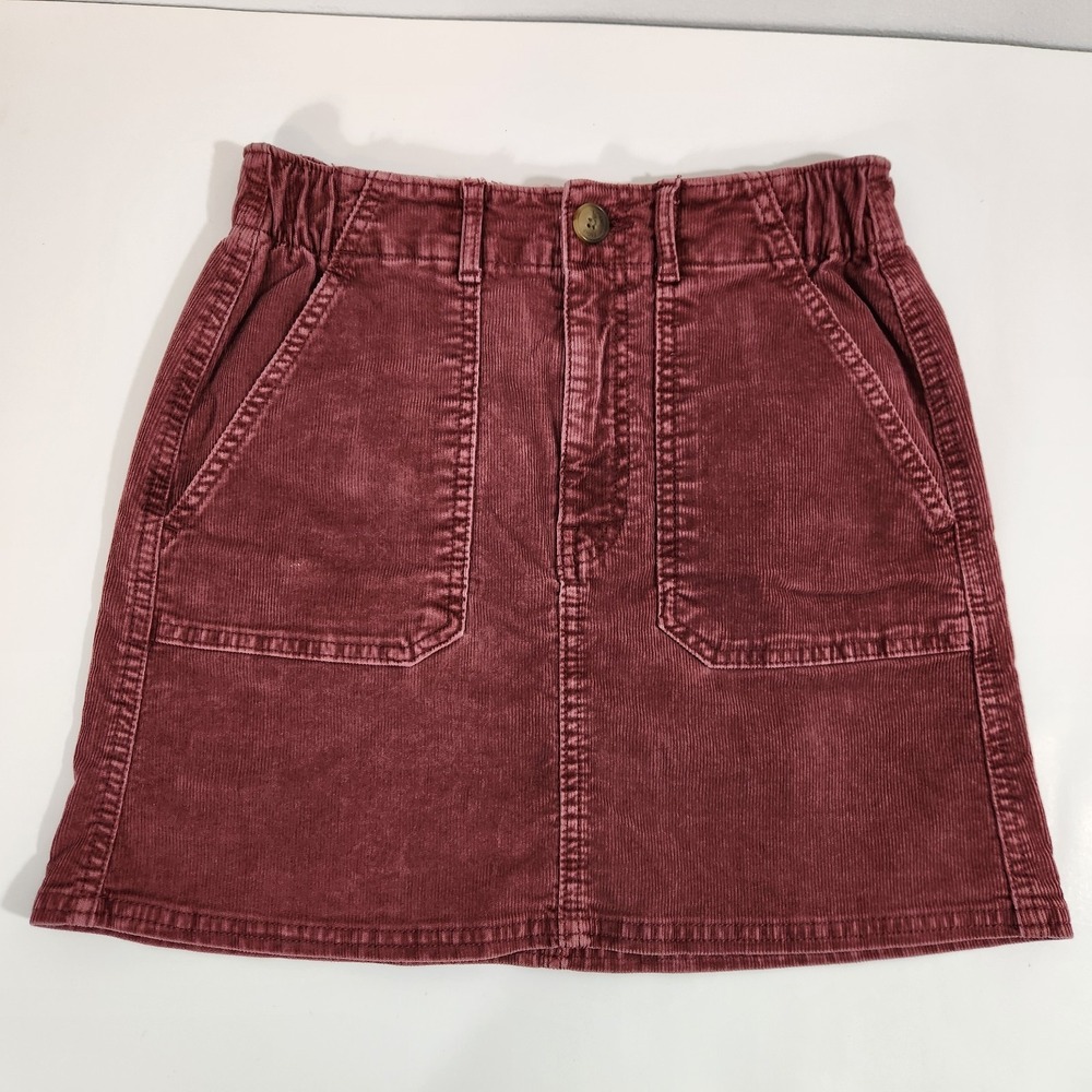 American Eagle Corduroy Mini Skirt Womens Size 0 Pink Stretch Pockets Boho Y2K